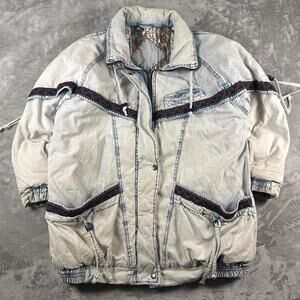 Vintage The Incrowd Collection Heavy Duty Distressed Denim Jacket Aztec